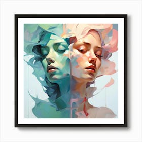 Abstract Faces Merhging Into A Single Form Employing The Diverse Aesthetic Of Artists Greg Rutkowski Art Print