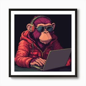 Monkey With Headphones Affiche