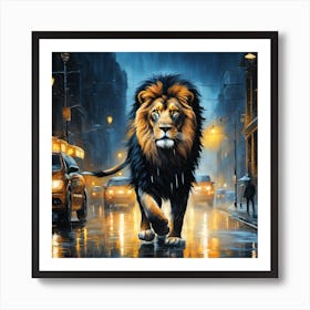 Lion In The Rain 1 Art Print