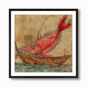 Red Fish In A Boat Art Print