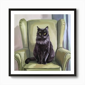 Black Cat On Chair Art Print