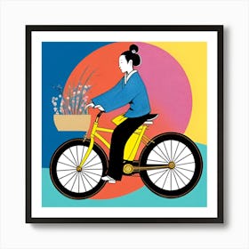 Asian Woman Riding A Bicycle Art Print