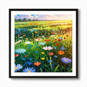 Anime Xl Multicolored Wildflowers Watercolor 004 Art Print