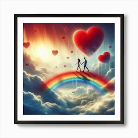 Couple Walking On A Rainbow Art Print