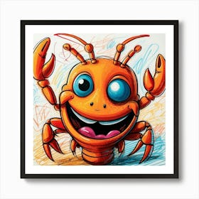 Crab Cartoon Drawing Art Print