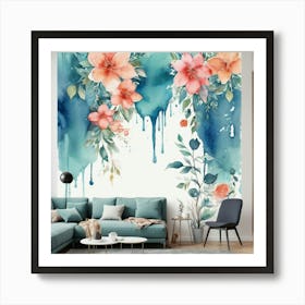 Watercolor Flowers Wall Mural Art Print