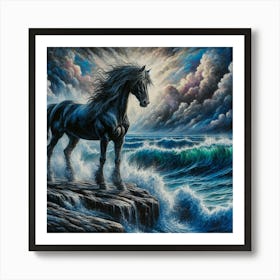 Black Horse In The Sea 2 Art Print