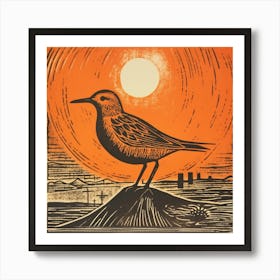 Retro Bird Lithograph Dunlin 2 Art Print