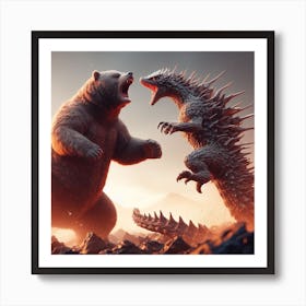 Godzilla Vs Bear Art Print