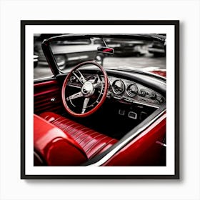 Lifestyle Detail Style Restored Automobile Red Shiny Part Vintage Antique Roadster Inside (7) Art Print