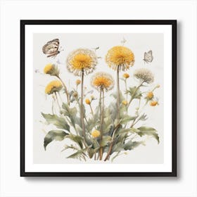 Dandelions and Butterfly of Thymelicus sylvestris Art Print