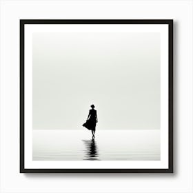 Silhouette Of A Woman In The Water, A Single Fluid Line Forming A Silhouette Art Print