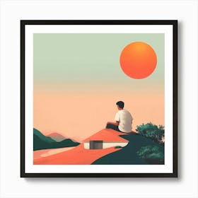 Man Sitting On A Hill Art Print