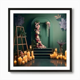 Wedding Scene With Candles And Flowers 1 Art Print