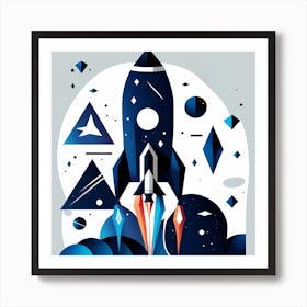 Space Rocket, Rocket wall art, Children’s nursery illustration, Kids' room decor, Sci-fi adventure wall decor, playroom wall decal, minimalistic vector, dreamy gift 554 Art Print