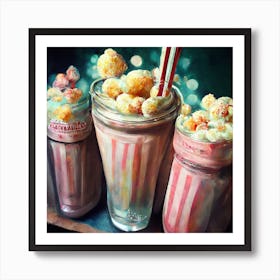 glass cups with sweet milkshake Art Print