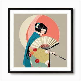 Japanese woman with fan 6 Art Print