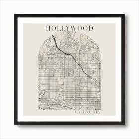 Hollywood California Boho Minimal Arch Full Beige Color Street Map 1 Art Print