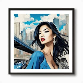 Asian Woman In Blue Dress Art Print