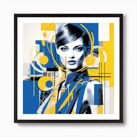 Woman In Blue And Yellow Art Print