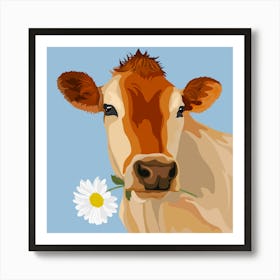 Cow With Daisy 1 Art Print