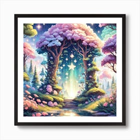 A Fantasy Forest With Twinkling Stars In Pastel Tone Square Composition 314 Art Print