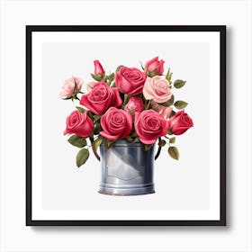 Pink Roses In A Bucket Art Print