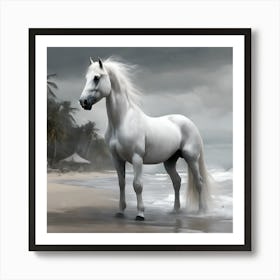 White Horse On The Beach Art Print