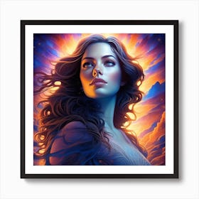 Girl In The Blue Dress Art Print