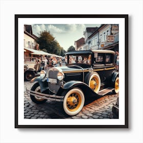 Antique Cars In The Street Art Print