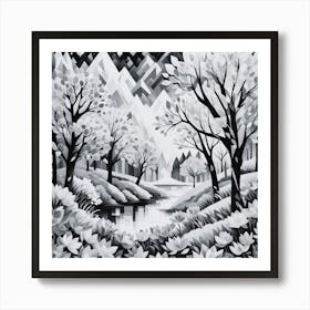 Black and White Winter Landscape Art Print