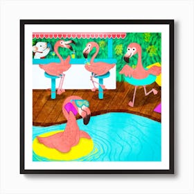 Flamingo Resort Square Art Print