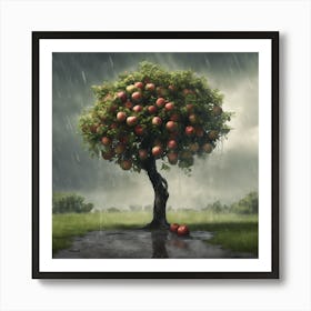 Apple Tree In The Rain Art Print