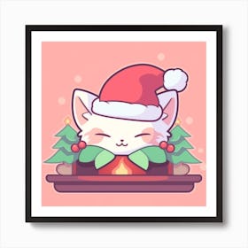 Santa Cat Art Print