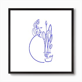 Plants In Blue Square Art Print