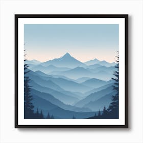 Misty mountains background in blue tone 26 Art Print