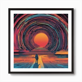 Kips Is Walking Down A Long Path, In The Style Of Bold And Colorful Graphic Design, David , Rainbow (2) Art Print