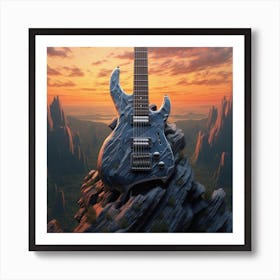 Guitar On A Rock Art Print