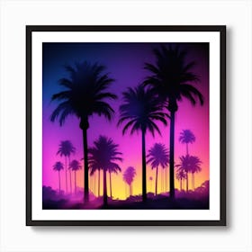 Futuristic  Black Palm Trees Art Print  Art Print