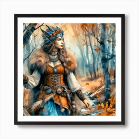 Portrait Of A Beautiful Young Girl In The Forest Art Print