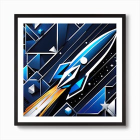 Abstract Space Rocket, Rocket blasting off over mountains and stars, Rocket wall art, Children’s nursery illustration, Kids' room decor, Sci-fi adventure wall decor, playroom wall decal, minimalistic vector, dreamy gift 505 Art Print