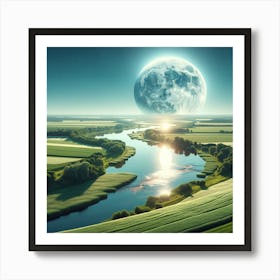 Full Moon Over A River Art Print