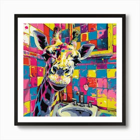 Giraffe In The Bathroom Art Print