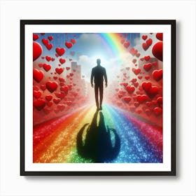 Love Concept With Rainbow And Hearts Art Print