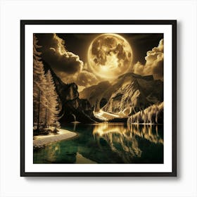 Full Moon Over Lake 4 Art Print