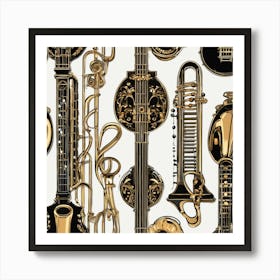 Gold Musical Instruments 1 Art Print