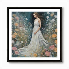 Girl In A White Dress Art Print