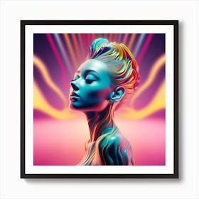 Psychedelic Portrait Of A Woman. Chromatic Catalyst: The Psychedelic Manifestation of Female Energy/ Art Print