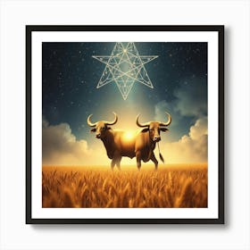 Bulls In The Field Art Print