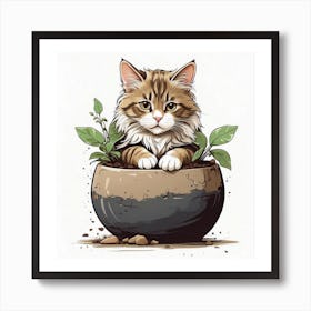 Cat In A Pot Canvas Print Art Print